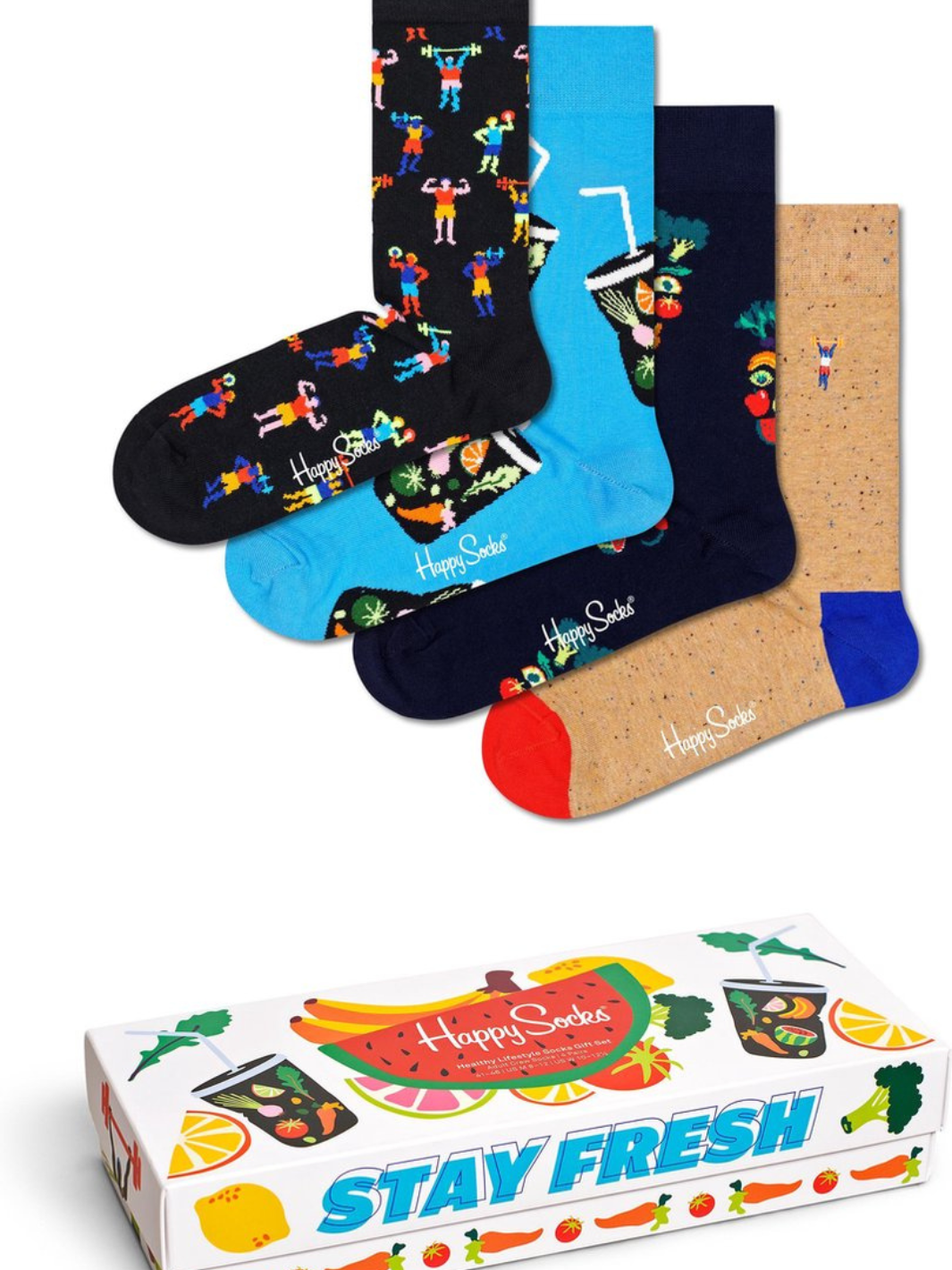 4-Pack Happy Socks Gaveæske Med Sund Livsstil