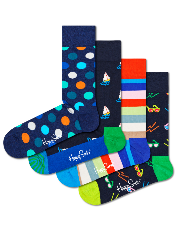 Blå Happy Socks 4-Pack Nautical Gaveæske