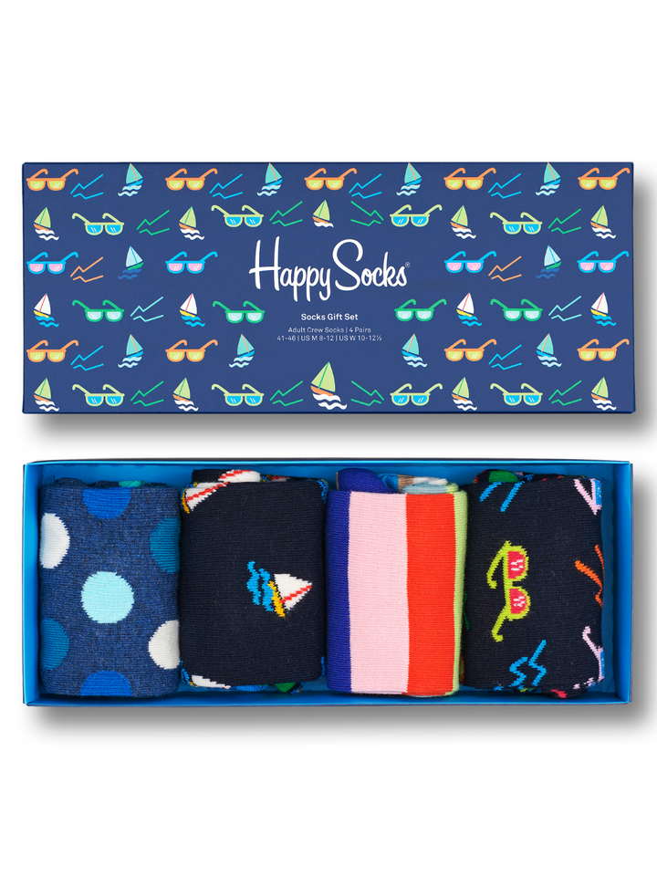 Blå Happy Socks 4-Pack Nautical Gaveæske