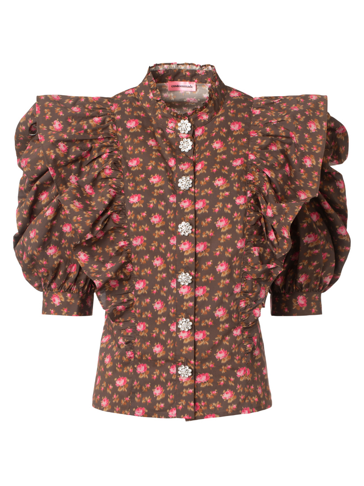 Brun Woven Babbett Custommade skjorte i blomstermønster