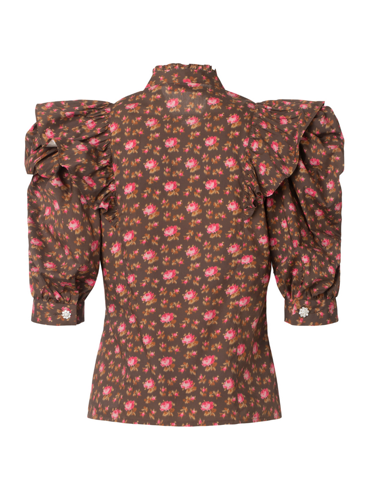 Brun Woven Babbett Custommade skjorte i blomstermønster