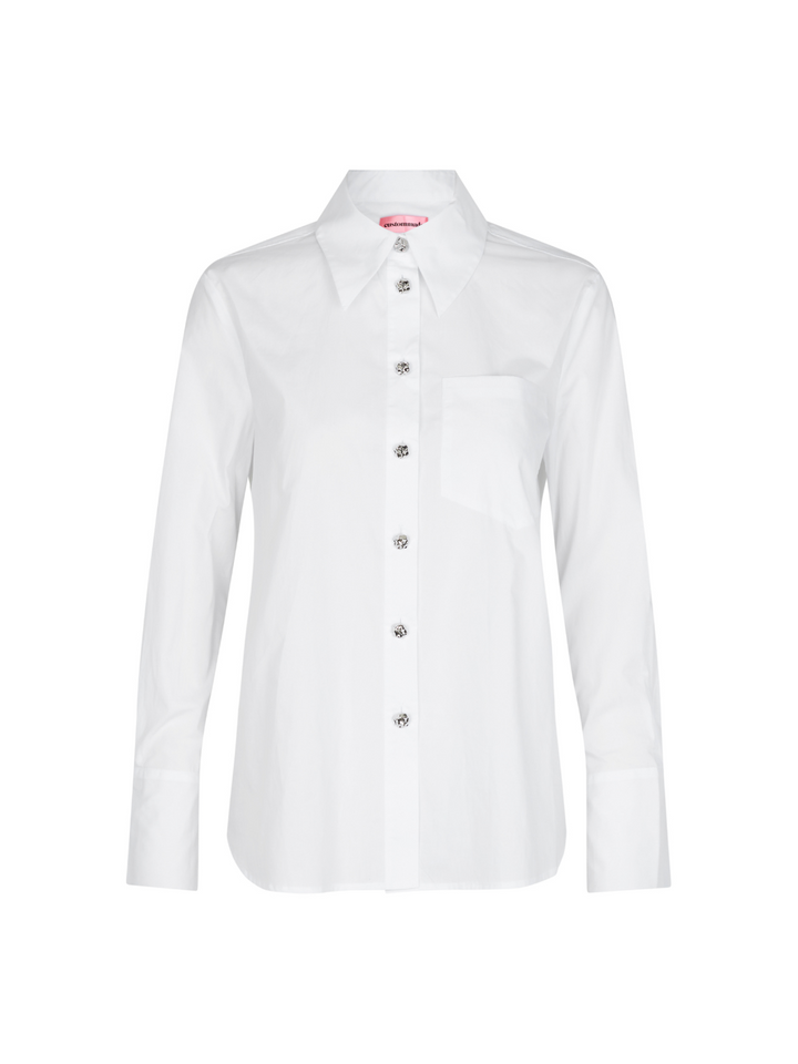 Hvid Bri Solid Custommade Skjorte Med Sølvknapper