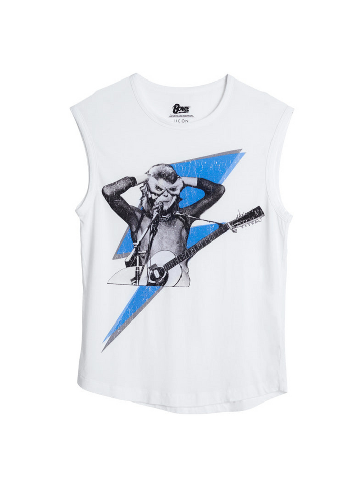 Hvid Icôn David Bowie Lightning Dame T-shirt