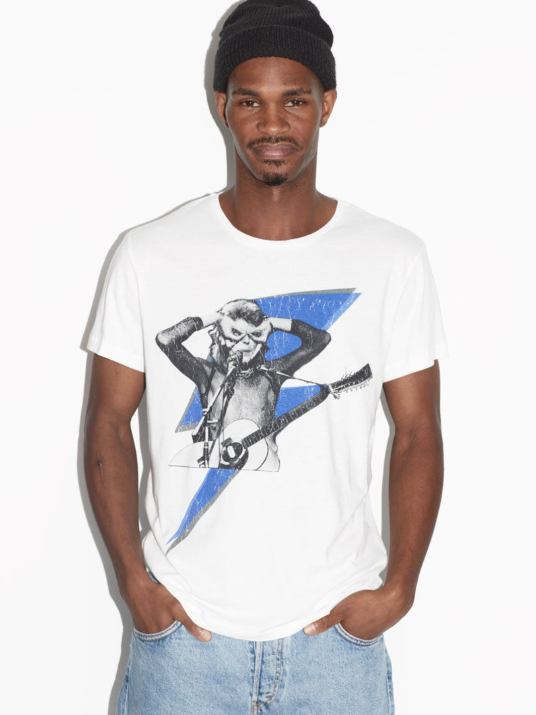 Hvid Icôn David Bowie Lightning Herre T-Shirt