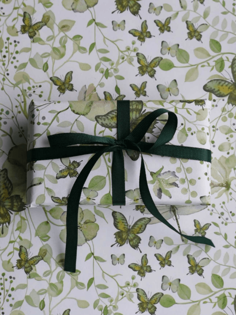 All By Voss Gavepapir, 5 m, Green Butterflies All By Voss