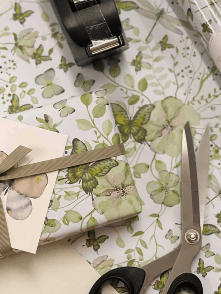 All By Voss Gavepapir, 5 m, Green Butterflies All By Voss