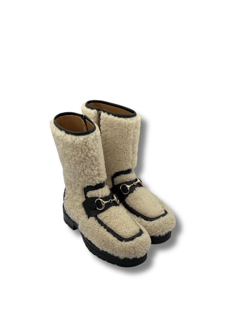 Apair Beige Greve Shearling Støvle 35 Apair