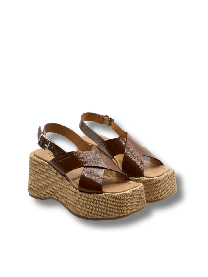 Apair Brun Sandal Med Høj Rattan Sål 35 Apair