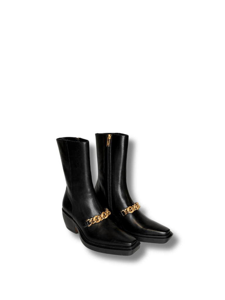 Apair Sort Støvle Med Guldkæde 37 Apair