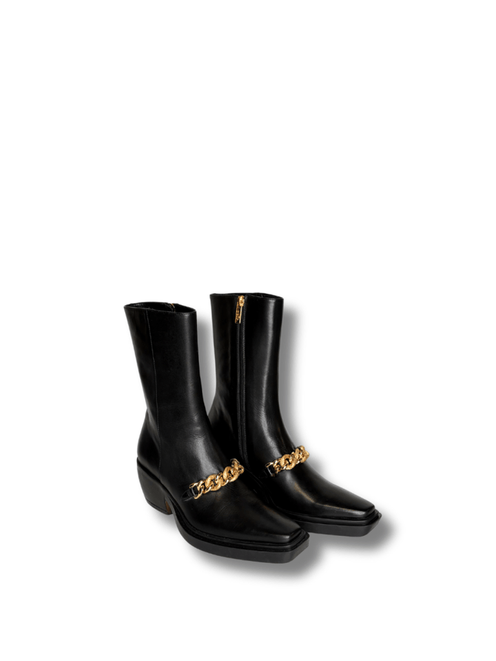 Apair Sort Støvle Med Guldkæde 37 Apair