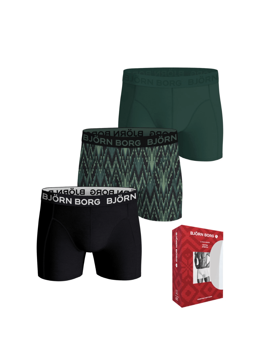 Björn Borg 3-Pack Boxer Shorts - Armygrøn - Sort - Mønstret S Björn Borg