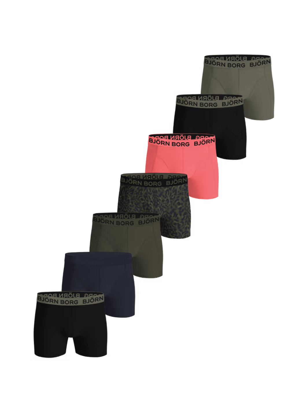 Björn Borg Multifarvet 7-Pack Boxershorts Sort - Army - Blå - Lyserød M Björn Borg