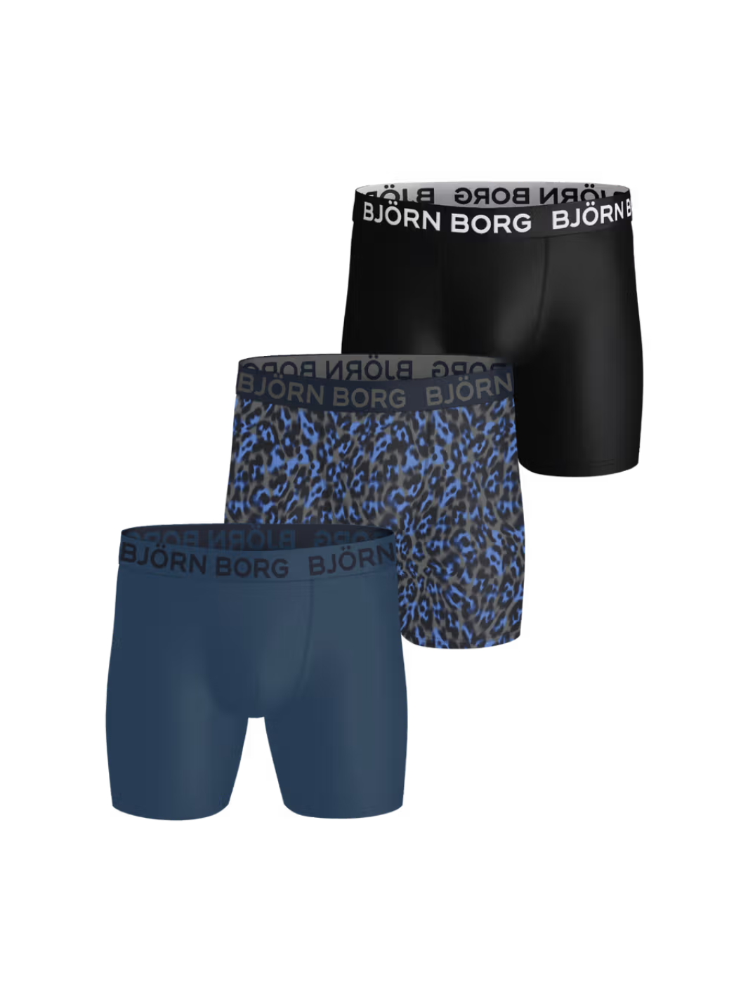 3-pack blå - sort performance boxershorts i strækbar mikrofiber med Hydro Pro-teknologi og flade sømme for maksimal komfort.