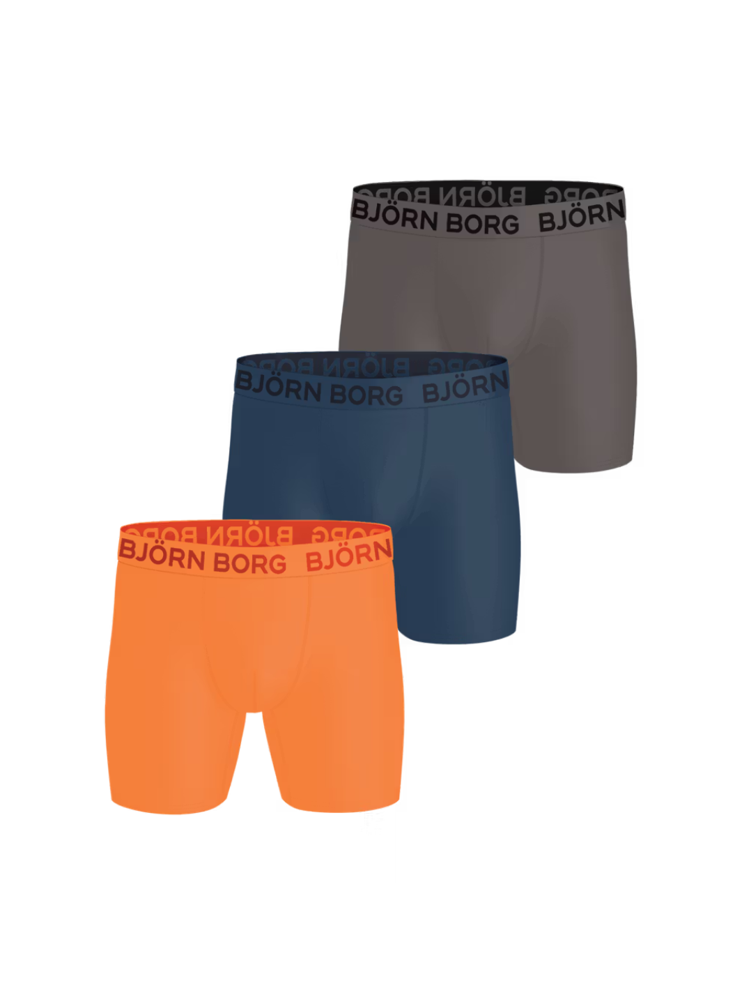 3-pack blå - orange - grå performance boxershorts i strækbar mikrofiber med Hydro Pro-teknologi og flade sømme for maksimal komfort.
