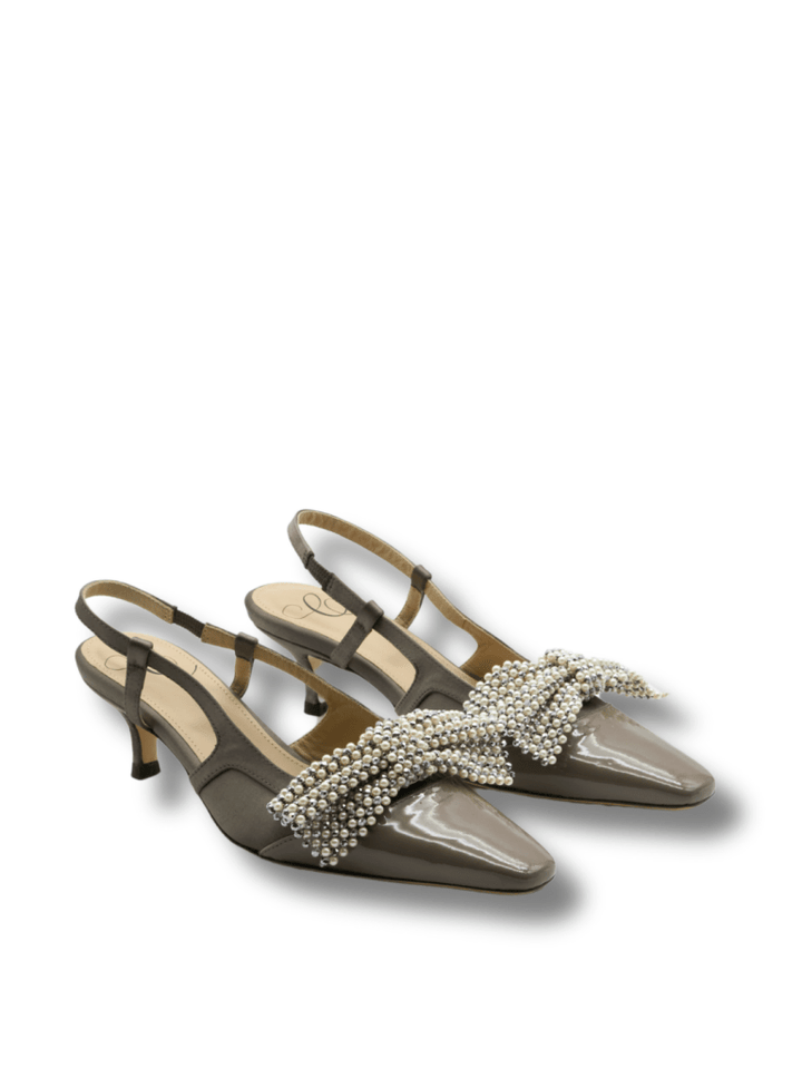 Custommade Grå Satin Slingback Anita Stilet Med Sløjfe 39 Custommade
