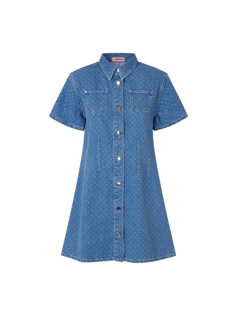 Lyseblå Prikket Jamilah Custommade Denim kjole 34/XS Custommade