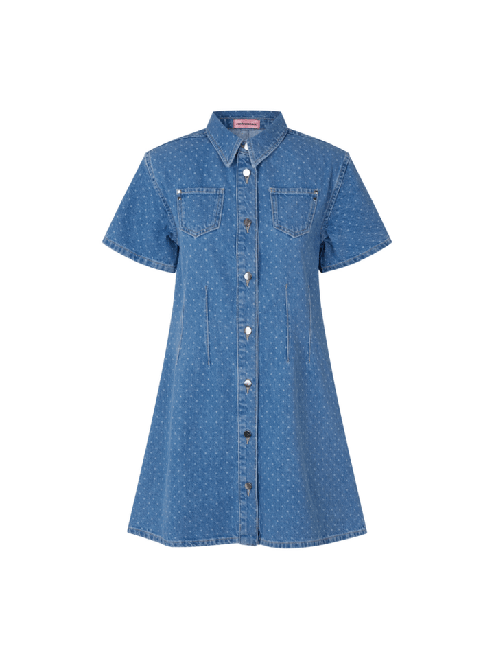 Lyseblå Prikket Jamilah Custommade Denim kjole 34/XS Custommade