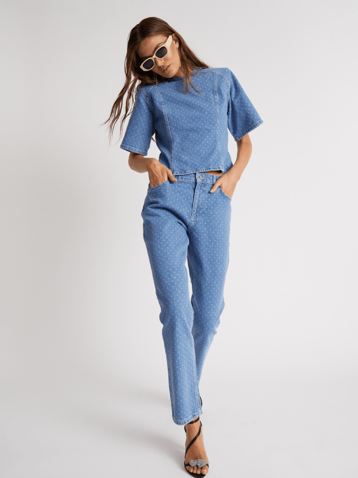 Lyseblå Prikket Stella Custommade Denim Skjortebluse 34/XS Custommade