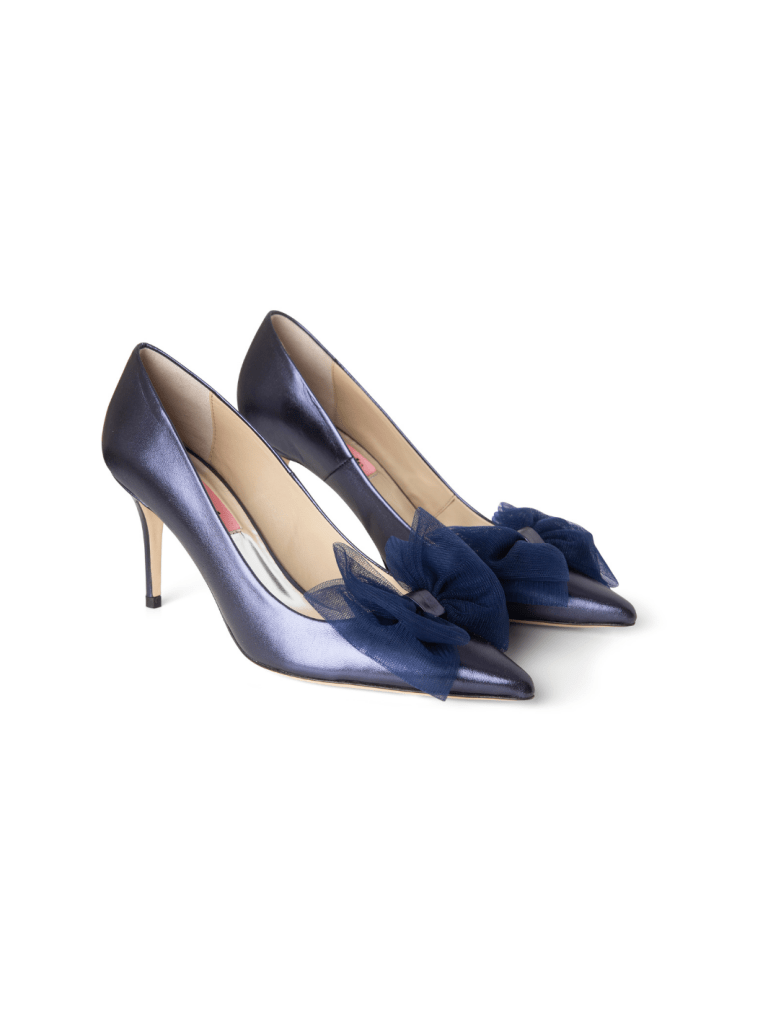 Metallic Blå Custommade Aljo Stilet Med Tyl Sløjfe 36 Custommade