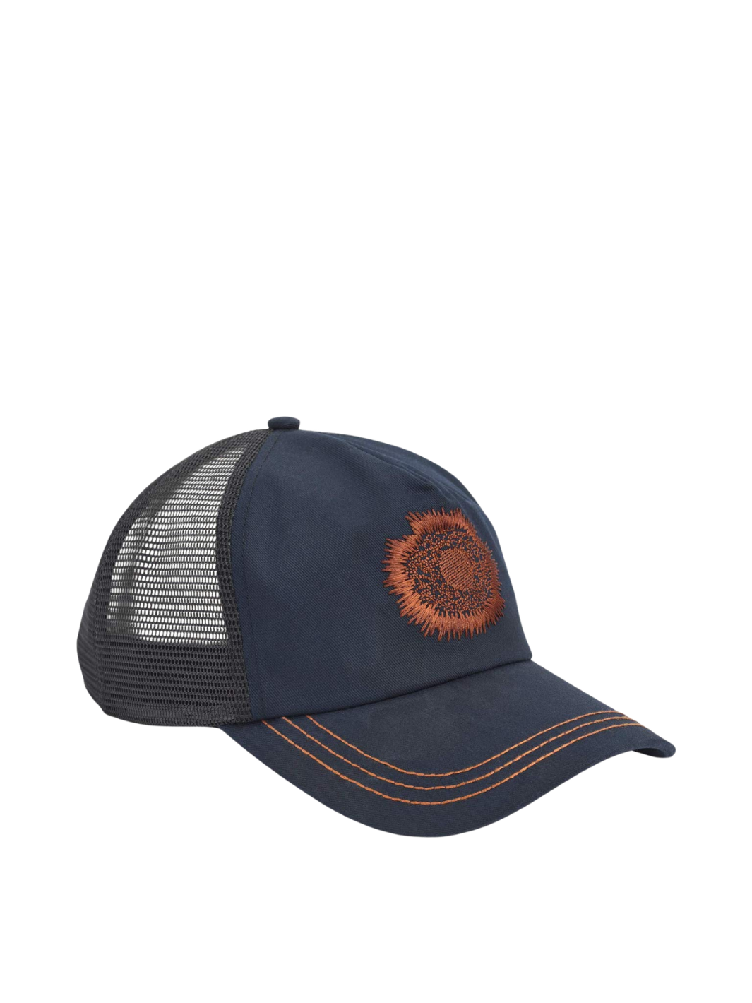 UPFRONT EMMETT A-Shape Trucker Cap i mørkeblå med broderet logo på fronten og justerbar snapback-lukning.