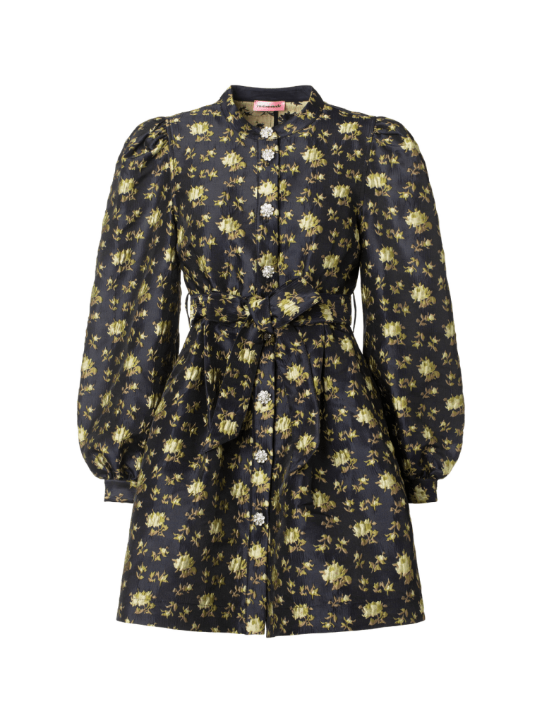 Mørkeblå blomstret Lynett Custommade Kjole 34/XS Custommade