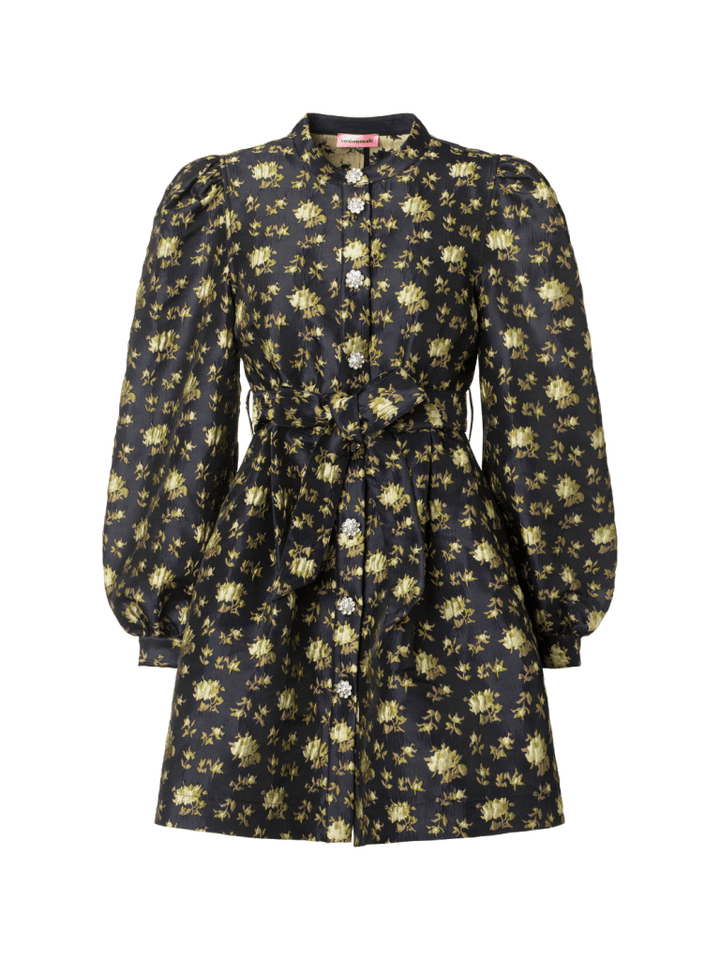 Mørkeblå blomstret Lynett Custommade Kjole 34/XS Custommade