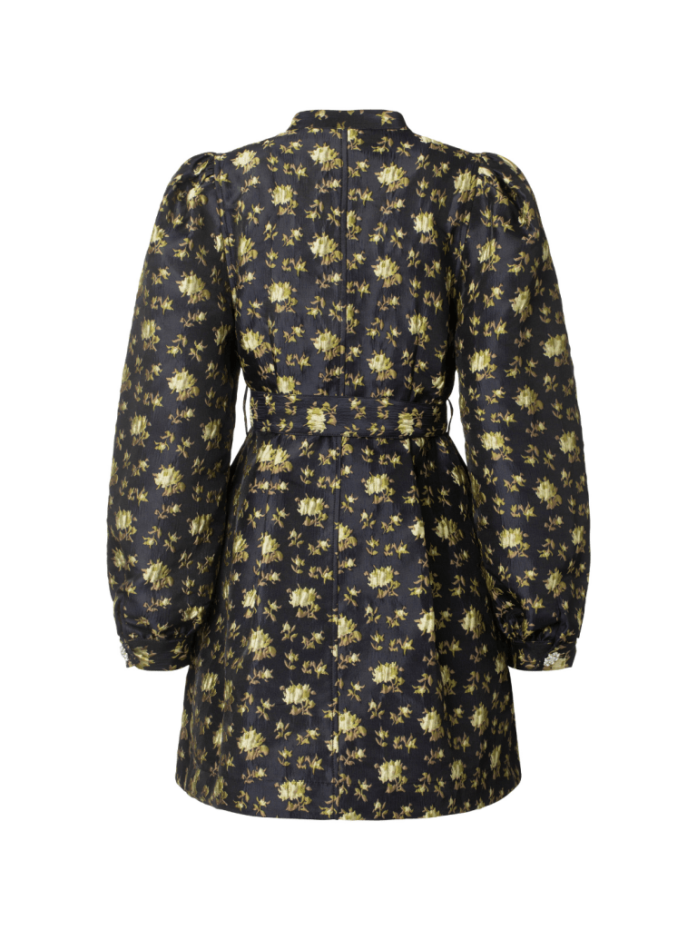 Mørkeblå blomstret Lynett Custommade Kjole 34/XS Custommade