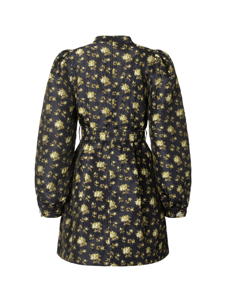 Mørkeblå blomstret Lynett Custommade Kjole 34/XS Custommade