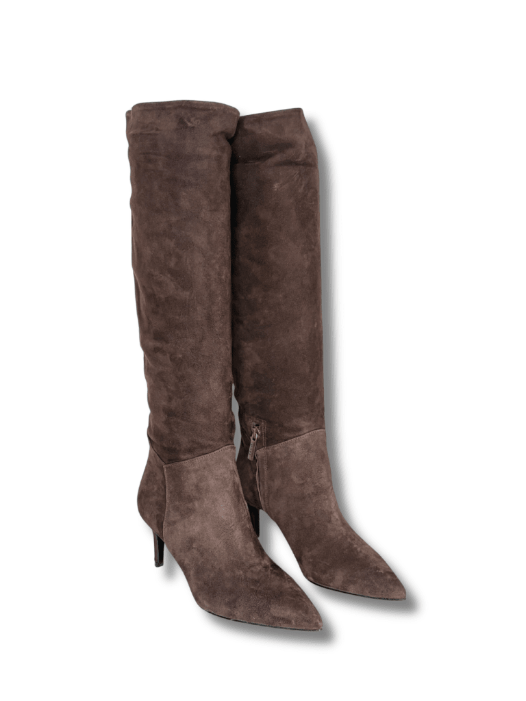 Mørkebrun Lang Apair Ruskindsstøvle Med Høj Hæl 35 Apair