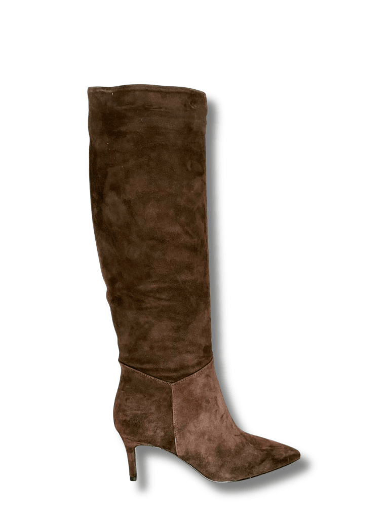 Mørkebrun Lang Apair Ruskindsstøvle Med Høj Hæl 35 Apair