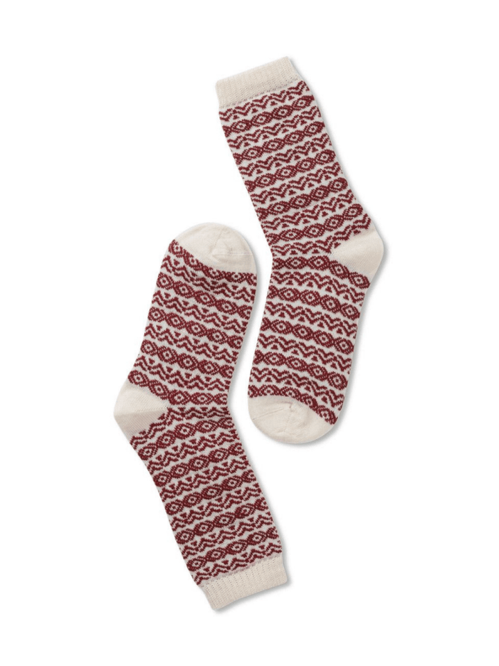 Note Offwhite Og Rød Dame Uldstrømpe One Size ( 36 - 41 ) Note