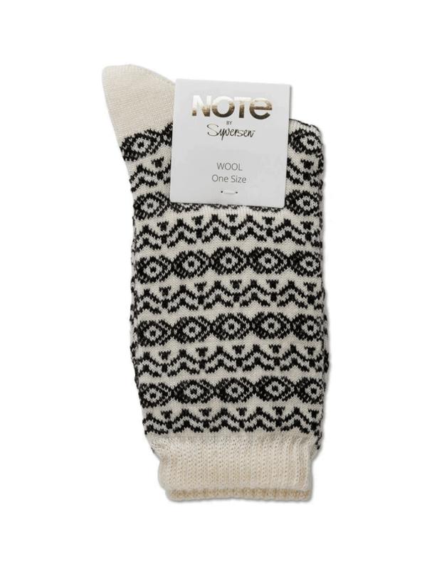 Note Offwhite Og Sort Dame Uldstrømpe One Size ( 36 - 41 ) Note