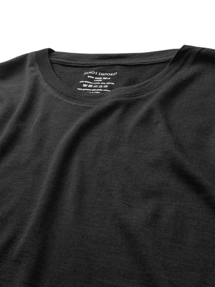 Panos Emporio Sort Herre Langærmet T-Shirt I Merinould Og Tencel S Panos Emporio