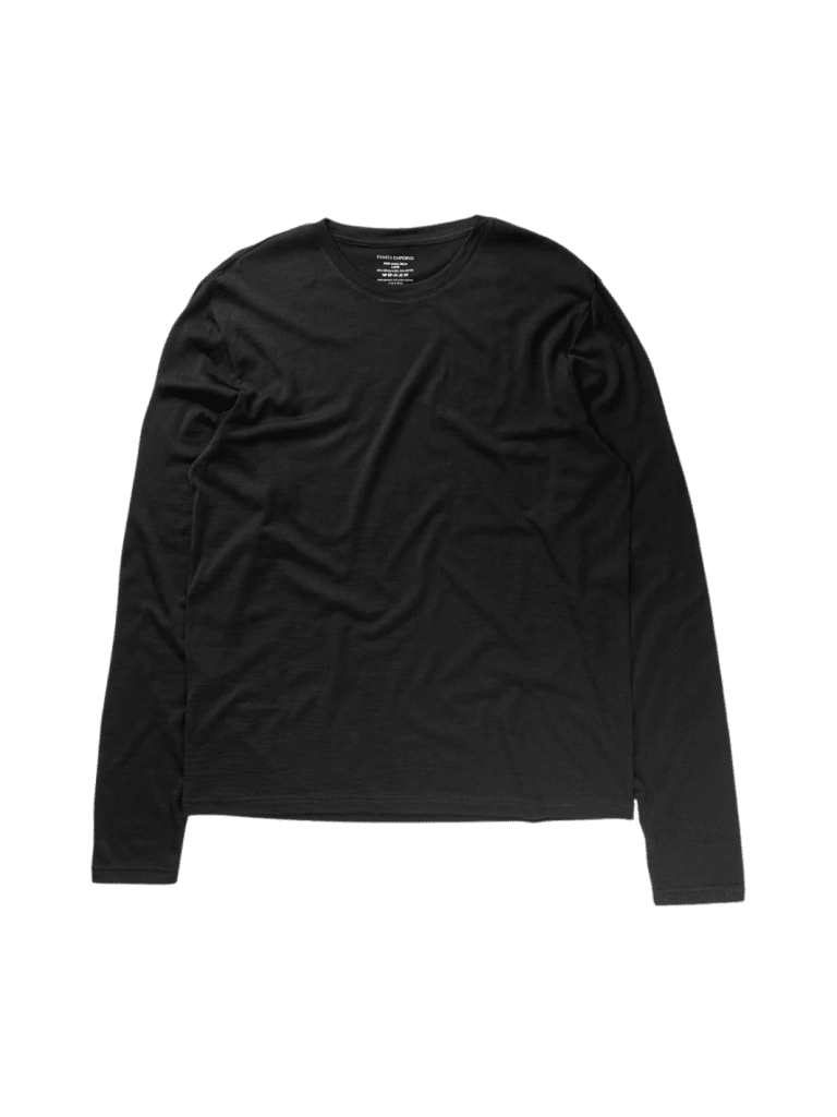 Panos Emporio Sort Herre Langærmet T-Shirt I Merinould Og Tencel S Panos Emporio