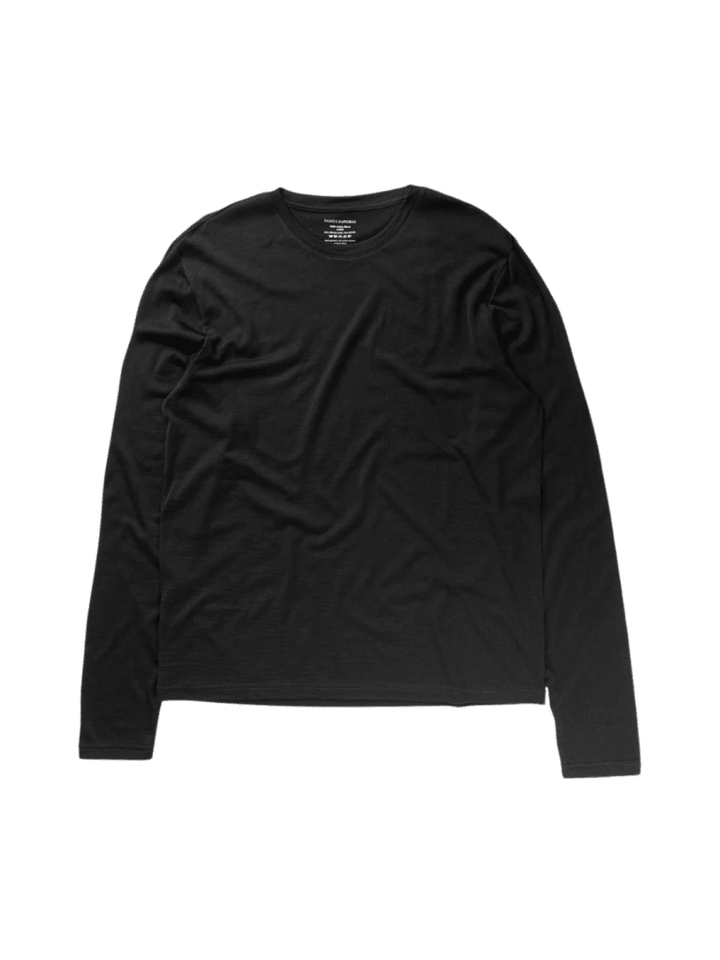 Panos Emporio Sort Herre Langærmet T-Shirt I Merinould Og Tencel S Panos Emporio