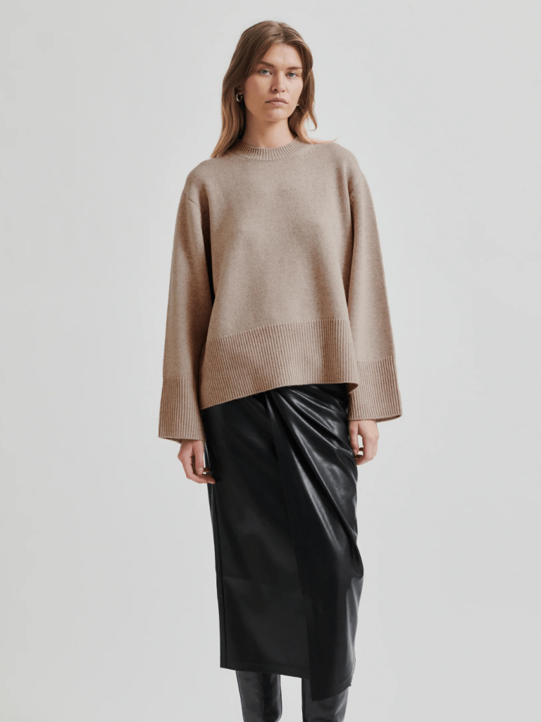 Second Female Beige Alpha Rundhals Uld Strik M Second Female