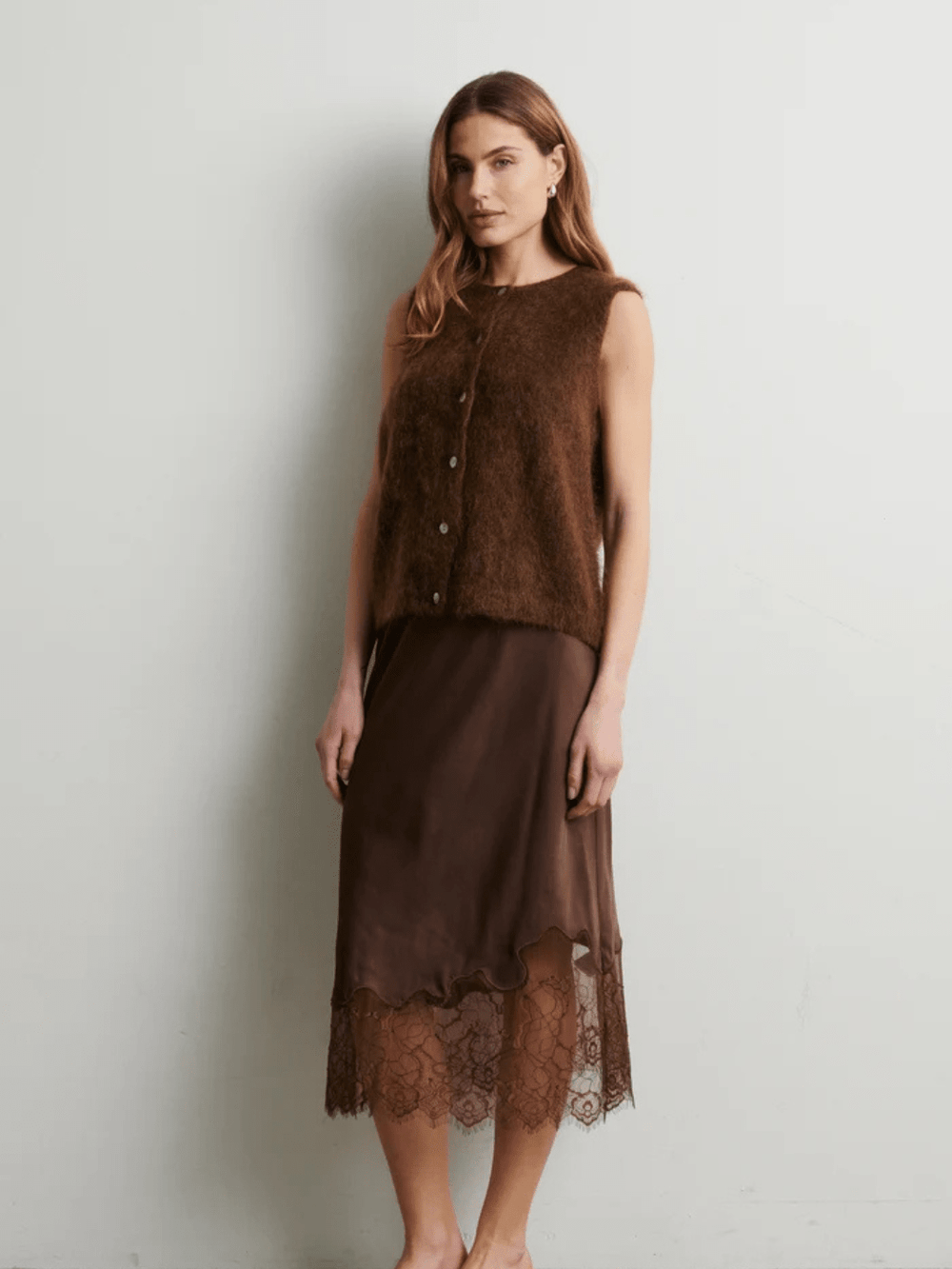 Second Female Brun Wila Lace Midi Nederdel S Second Female