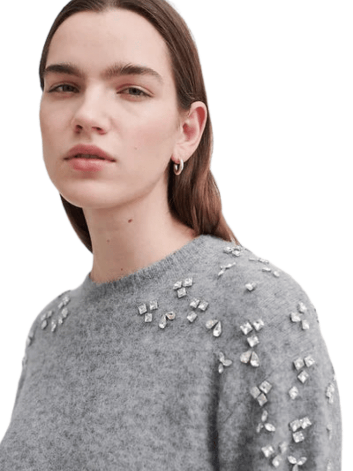 Second Female Lysegrå Sparkling O - Neck Strik XS Second Female