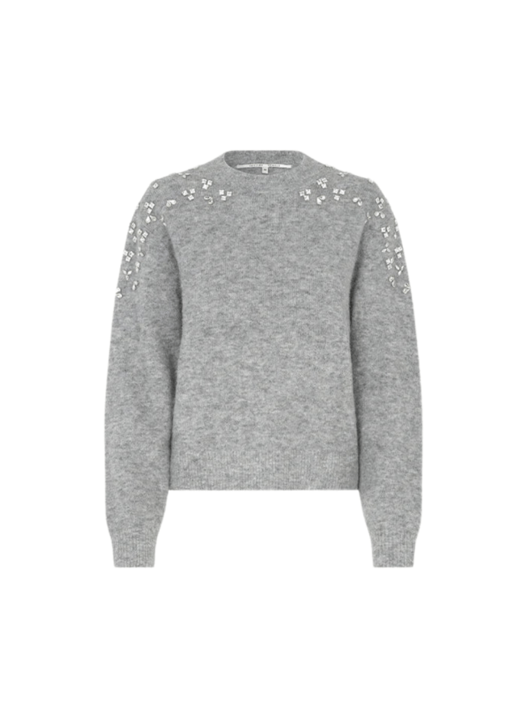 Second Female Lysegrå Sparkling O - Neck Strik XS Second Female