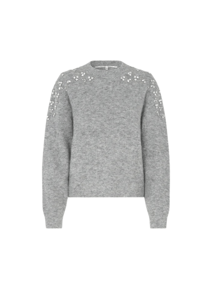 Second Female Lysegrå Sparkling O - Neck Strik XS Second Female