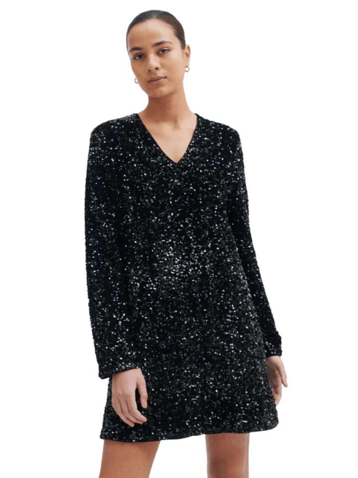 Second Female Sort Shimmer Glimmer Kjole XS Second Female