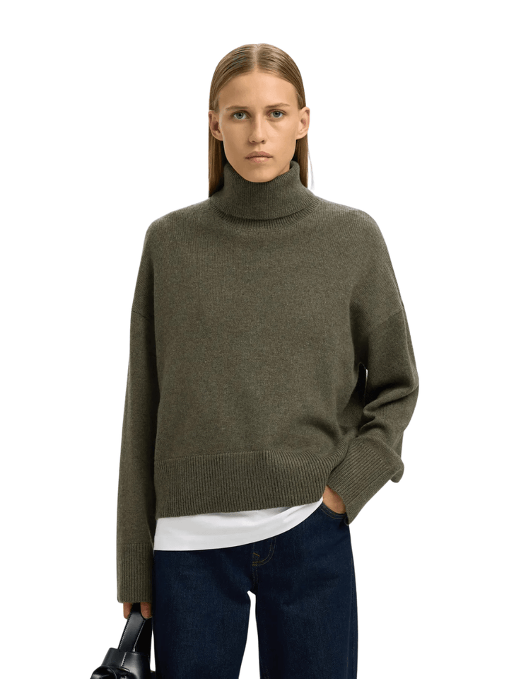 Selected Armygrøn Rullekrave Strik XS Selected