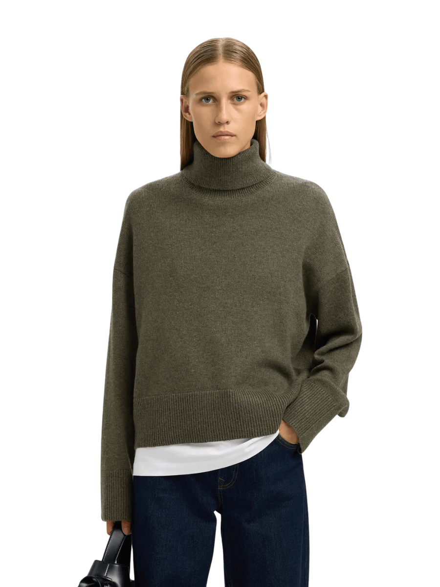 Selected Armygrøn Rullekrave Strik XS Selected