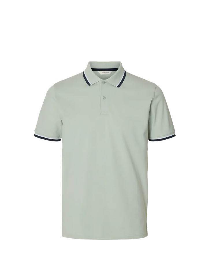 Mintgrøn Selected Homme Atlas Sport Polo til herre med slim fit, kontrastfarvet krave og ærmekanter samt klassisk 2-knapslukning.
