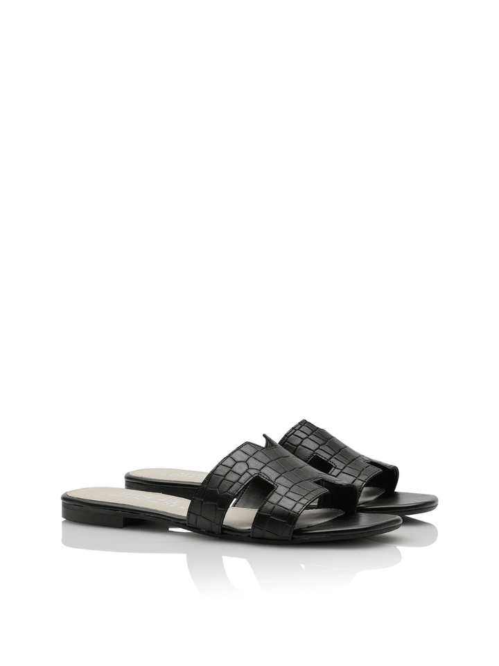 Shoe Biz Claire Croco Slipper I Sort Læder 35 Shoe Biz