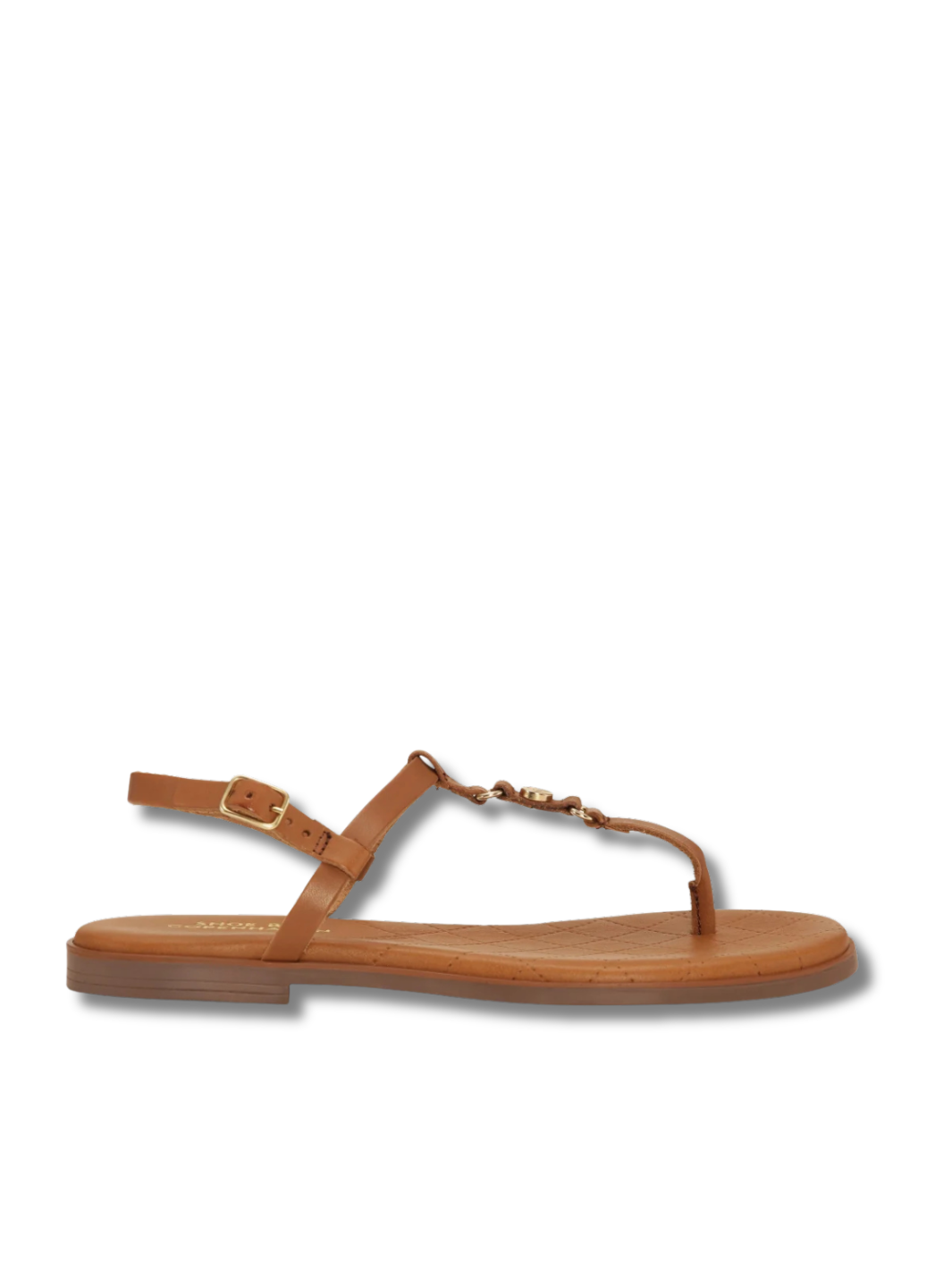 Shoe Biz Copenhagen Gry sandal i cognacfarvet læder med guldfarvede detaljer