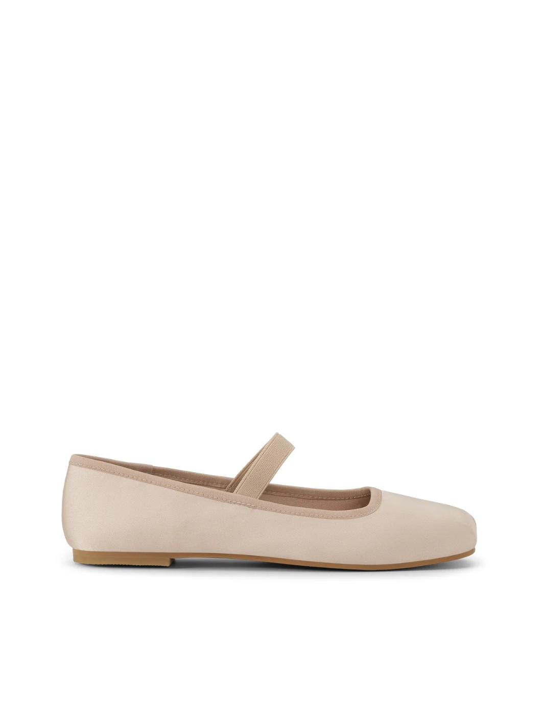 Shoe Biz Copenhagen Tacoma ballerina i nude satin med firkantet tå og elastisk rem