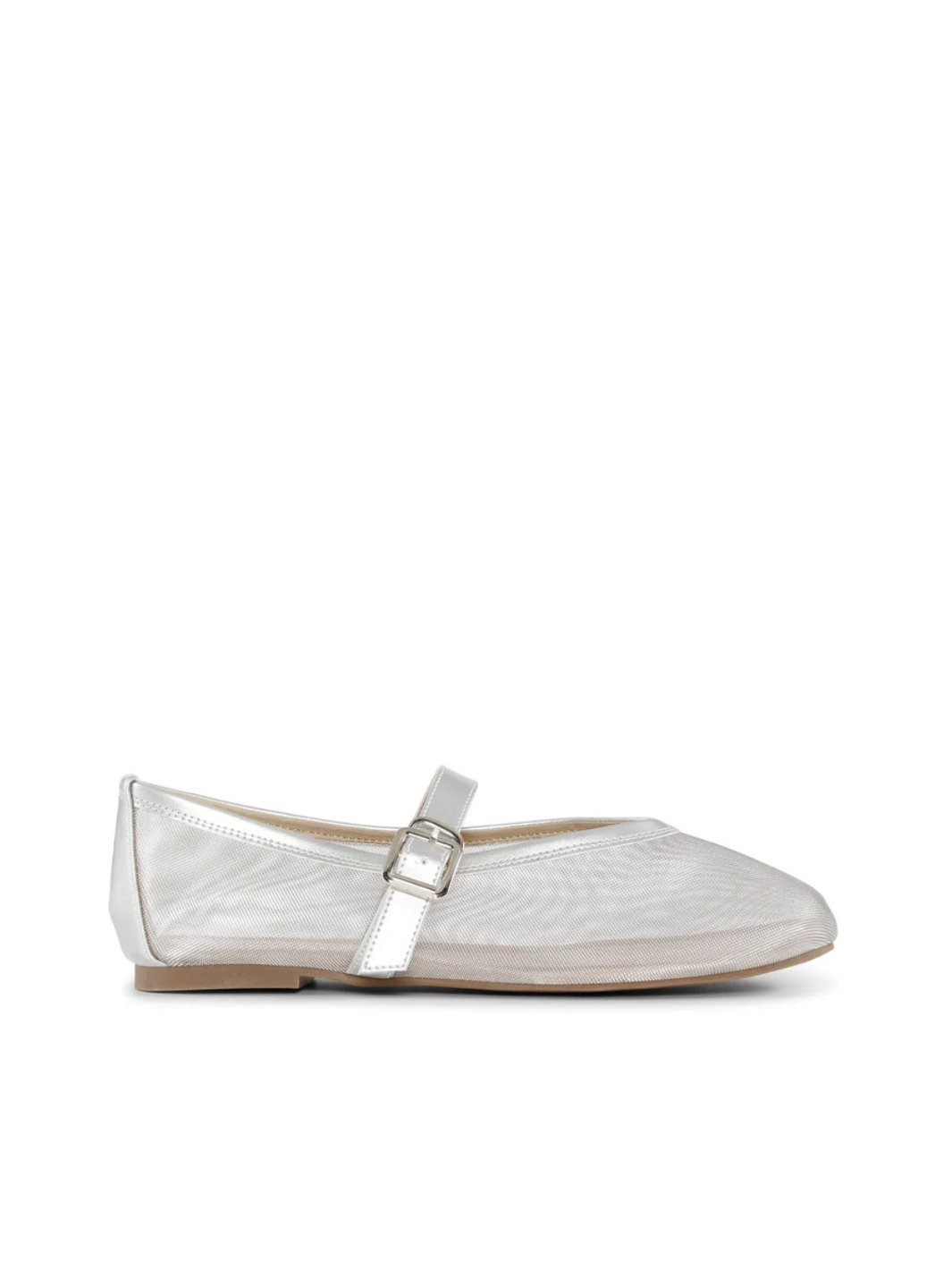 Shoe Biz Copenhagen Tacoma Strap ballerina i hvid transparent mesh med hvide lakdetaljer og rem med spænde