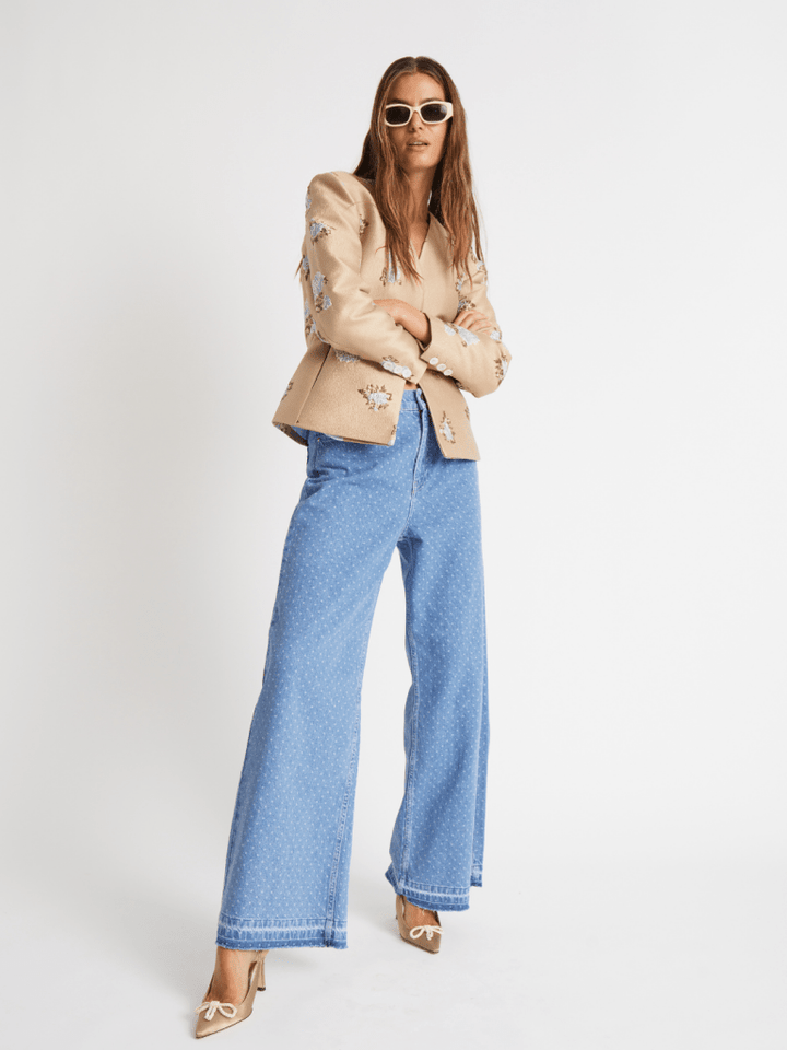 Skinnende Beige Mønstret Fabia Custommade Blazer 34/XS Custommade