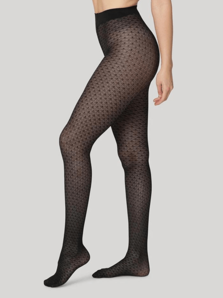 Sort Dear Denier Strømpebuks Med Jacquardvævet Bølgemønster S/M Dear Denier